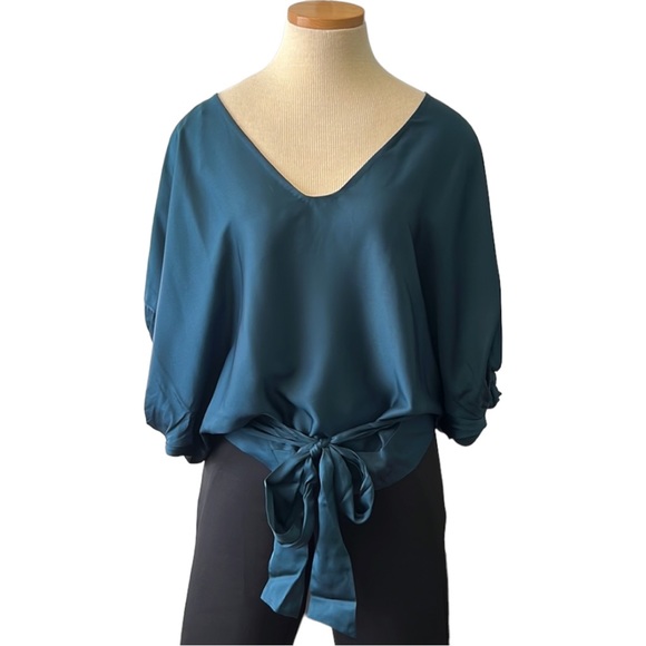Diane von Furstenberg 'Edna' Silk Sash-Tie Blouse, Dark Teal, size 6 - Picture 5 of 16